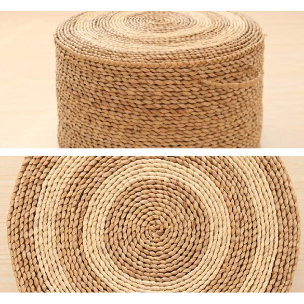 Pouf Rotondo in Paglia di Rattan Lavorato a Mano, Sgabello Intrecciato al 100% Fatto a Mano