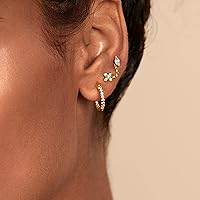 Vista 2 de PAVOI 14K Gold Plated Solid 925 Sterling Silver Post Cubic Zirconia Flat Back Earrings for Women Cartilage Earring Helix Piercing Jewelry Small