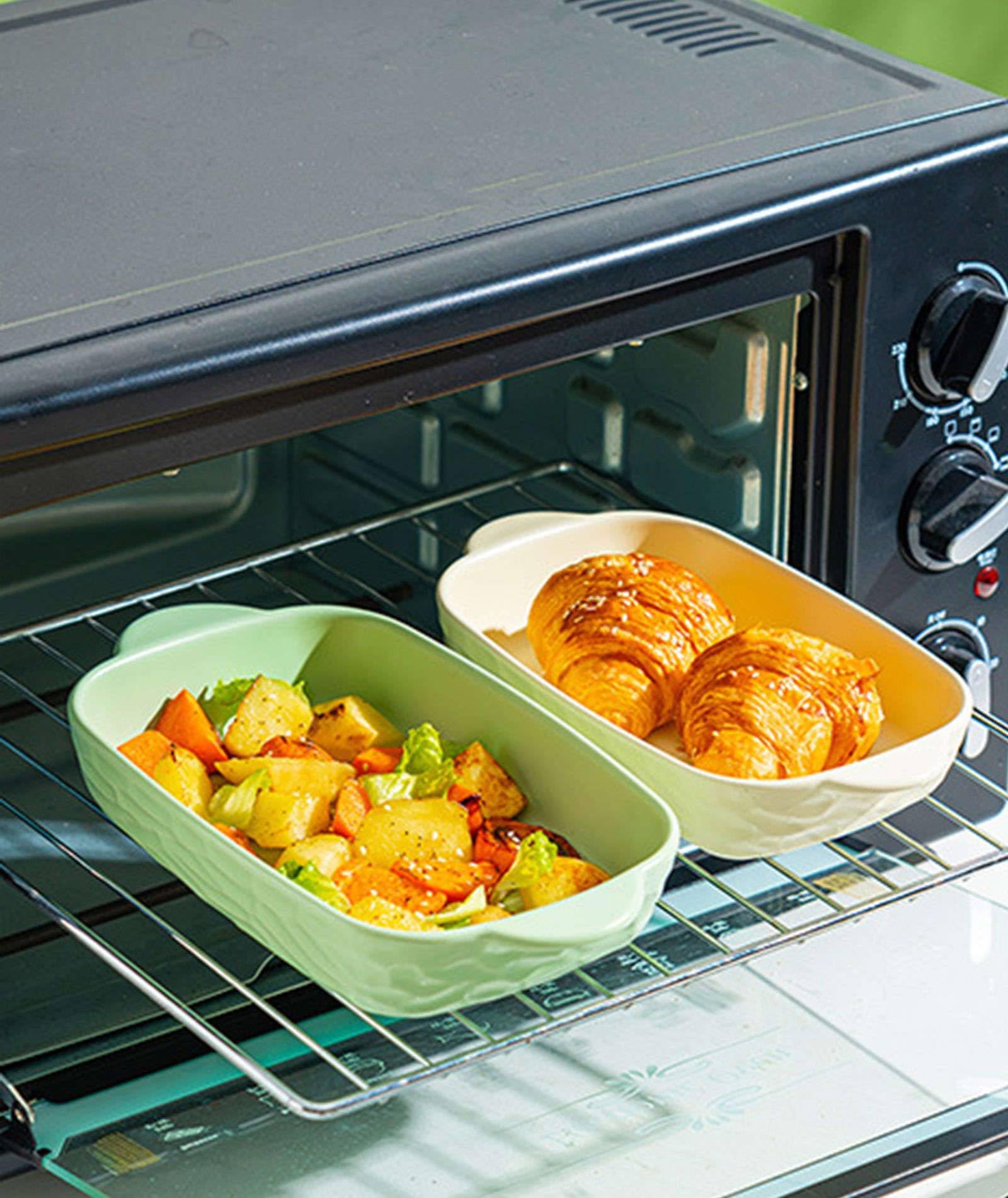 Fuente de cerámica para hornear, sartén grande para lasaña, plato rectangular para asar, ideal para uso en horno, apto para lavavajillas, capacidad de 700 ml