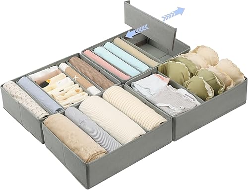 Qozary Organizador de cajones ajustables para camisetas, paquete de 4 organizadores de ropa de armario, organizadores de cajones plegables para