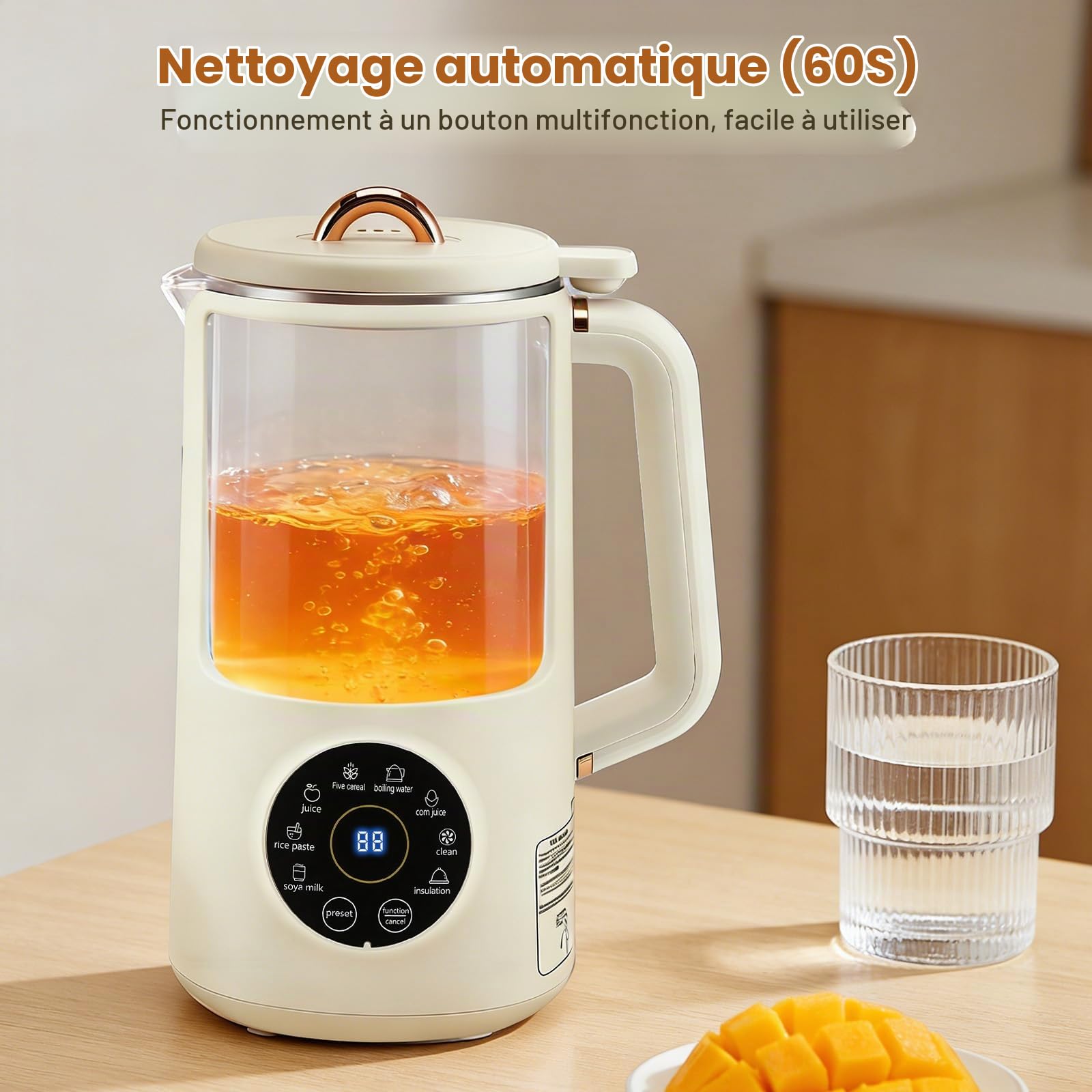 8 IN 1 Machine à lait végétaux, 1000 ml Machine à Lait de Noix Automatique avec 10 Lames, Maintien au Chaud & Auto-Nettoyage, Machine pour Lait Végétal pour Avoine, Soja, Noix, Fruits
