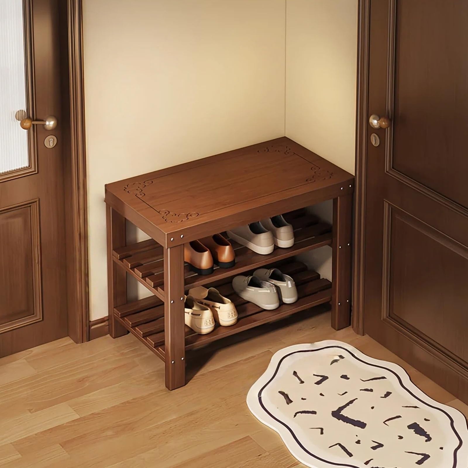 Banc à chaussures en bambou organiseur entrée multifonctionnel lit