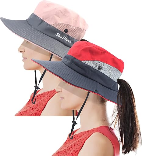 JETTINGBUY 2 Pieces Ponytail Sun Hats 