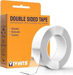 VIVNITS Multipurpose Double Sided Tape Heavy Duty - Adhesive Silicone Tape, Heat Resistant, Multi-Functional, Removable, Washable, Reusable Anti-Slip Gel Nano Grip Tape- 3 Meter (PACK OF 1)