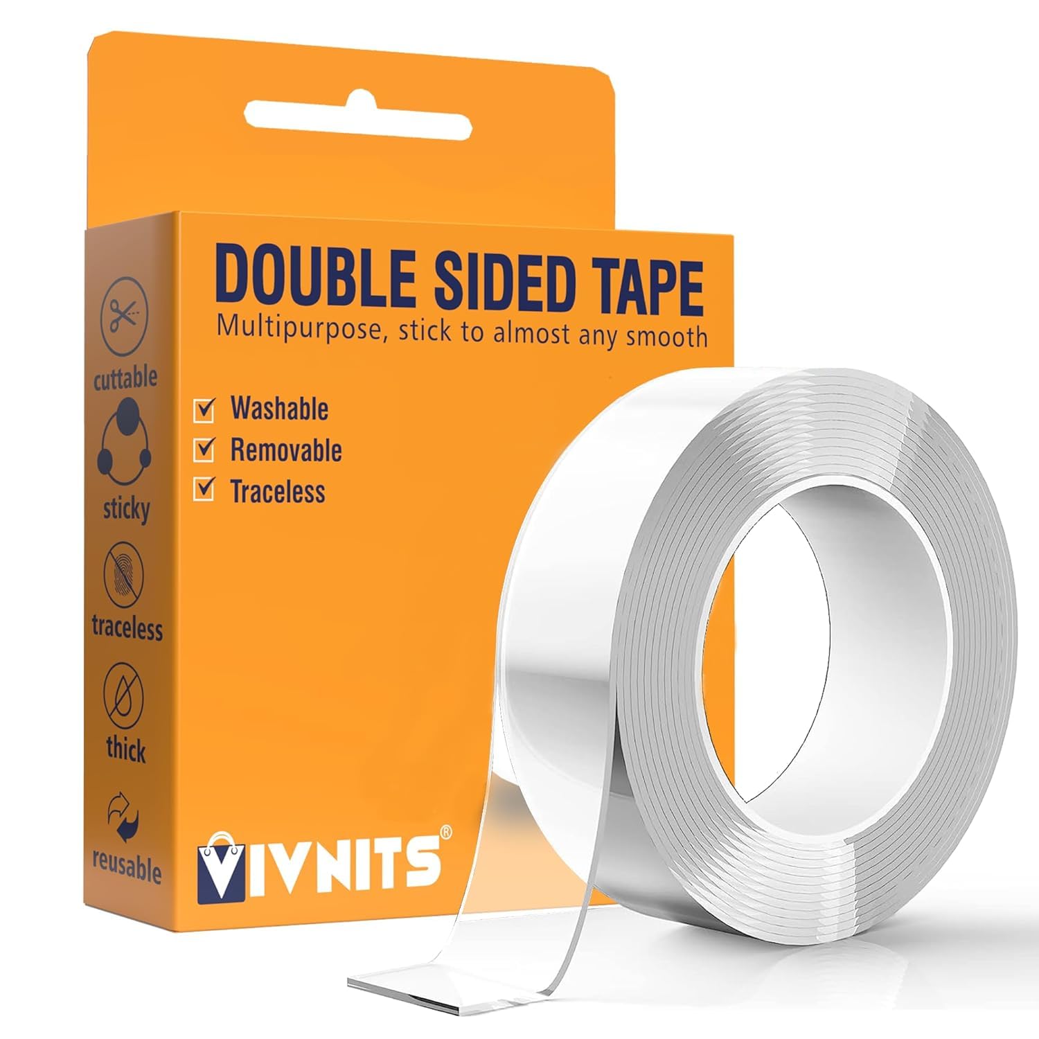 VIVNITS Multipurpose Double Sided Tape Heavy Duty - Adhesive Silicone Tape, Heat Resistant, Multi-Functional, Removable, Washable, Reusable Anti-Slip Gel Nano Grip Tape- 3 Meter (PACK OF 1)