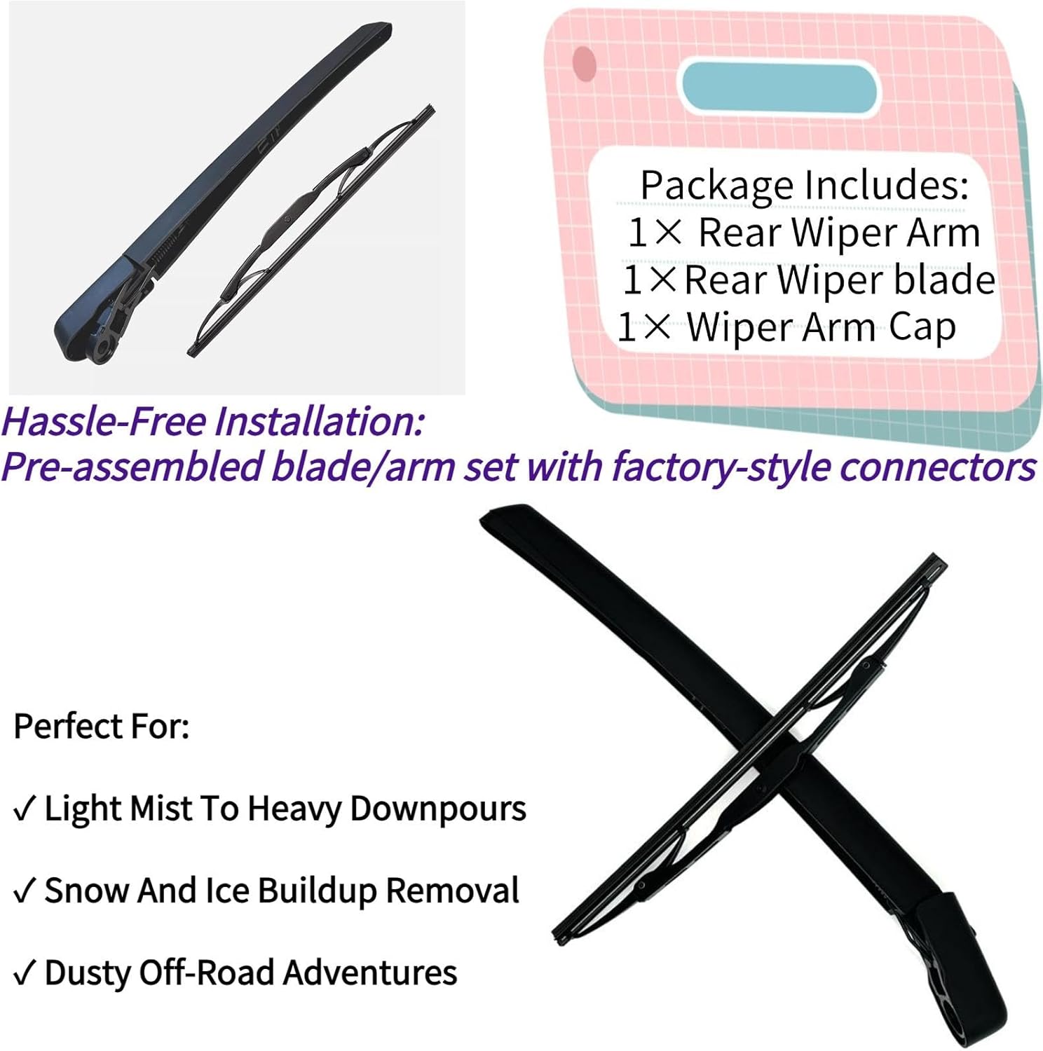 Rear Wiper Blade & Arm Replacement for Chevrolet Chevy Captiva Sport 2012-2015 2013 2014 - OEM Fit for LS LT LTZ Models - All-Season Rear Back Windshield Wiper Blade Set