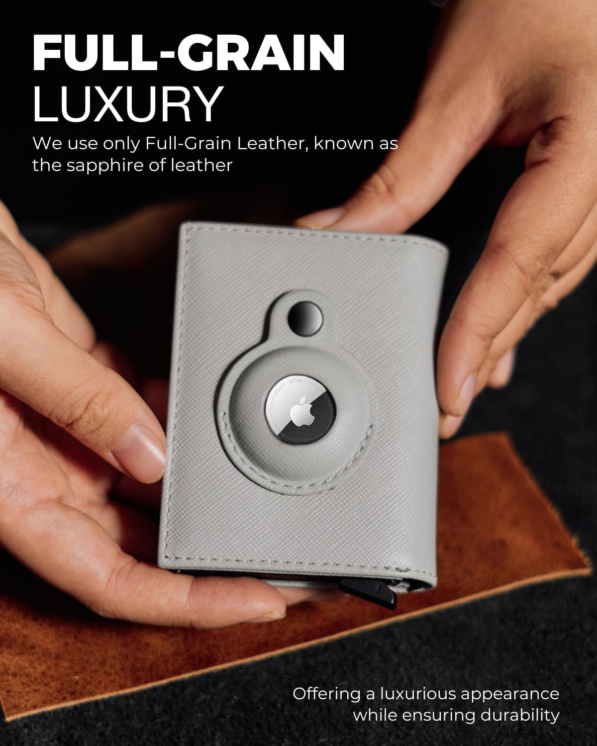 Jenoss Smart AirTag Wallet for Men & Women: Full Grain Leather, Handcrafted, Pop Up Case, Slim, RFID Blocking, Credit Card Holder, Apple Air Tag Tracker Minimalist 9-12 Slot | ID & Cash (Black& Grey) - Image 2