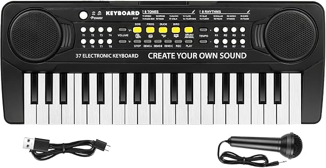 M SANMERSEN Clavier pour piano enfant - 37 Keys Pianos pour les enfants Débutants Piano électronique avec Microphone Jouets musicaux éducatifs pour 3 4 5 6 Année Vieux Garçons Filles Cadeaux , Double Haut-parleur, Jouets éducatifs musicaux, Cadeau anniversaire pour 3 4 5 6 7 8 Année Fille
