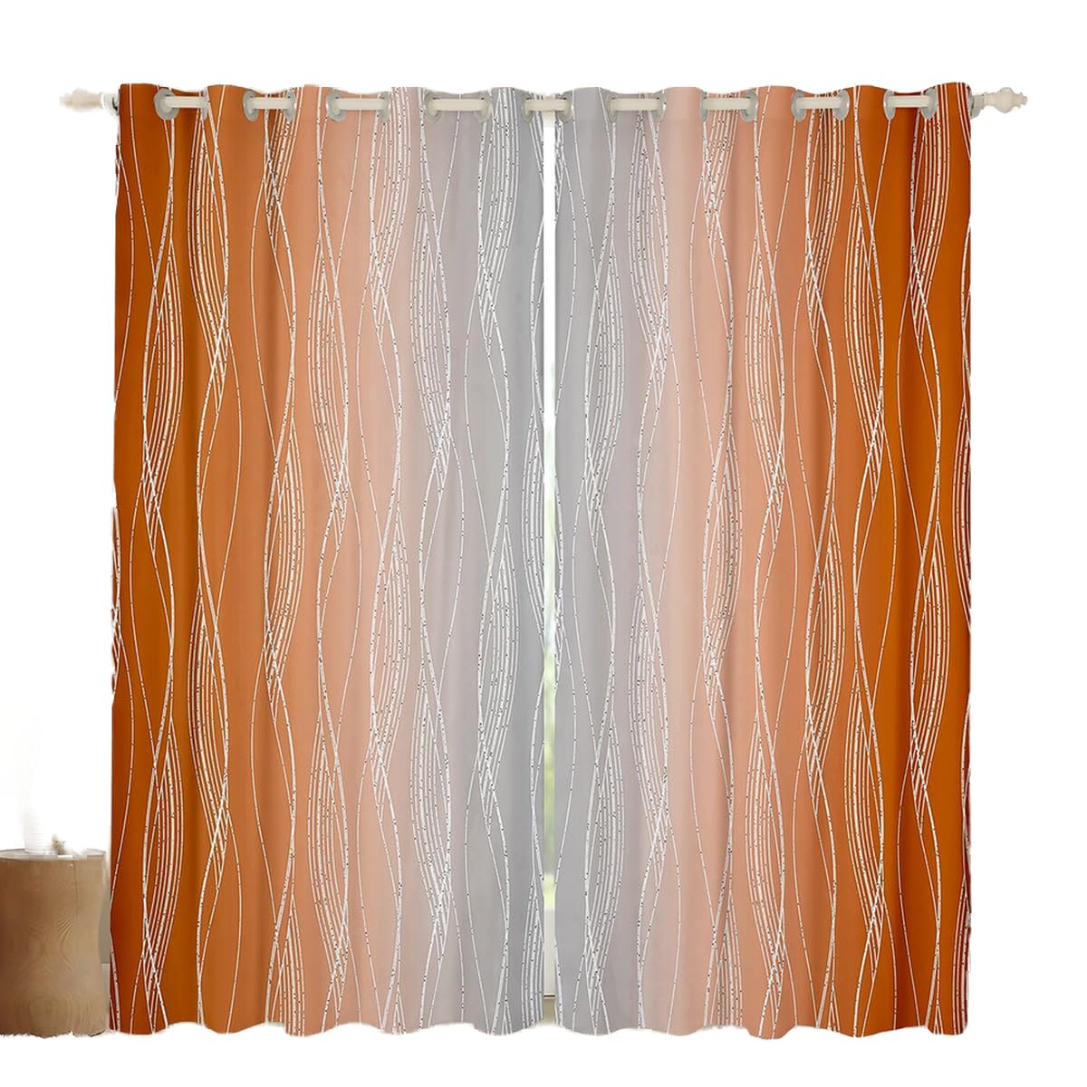 Homewish Gradient Orange and Greyish White Window Curtains, 46" W x 72" L, Abstract Burnt Orange Ombre Curtains