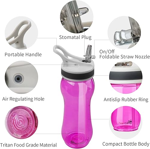 Miniatura 2 de Botella de agua de diseño curvo de 21 onzas con pajilla, paquete de 2 para la escuela, niños y niñas, botella de agua de tritán, fácil de agarrar