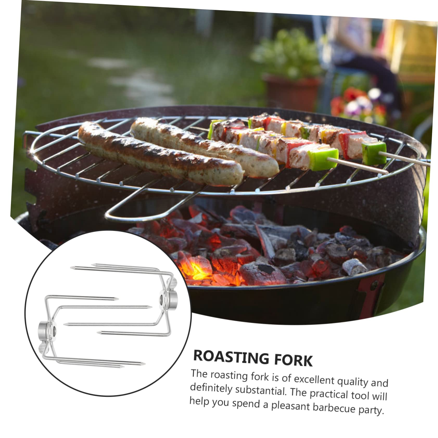 CIYODO 2Pcs Stainless Steel Grill Forks Rotating Roast Chicken Forks for Oven and Outdoor Cooking Durable Kitchen Accessory for Grilled Meat