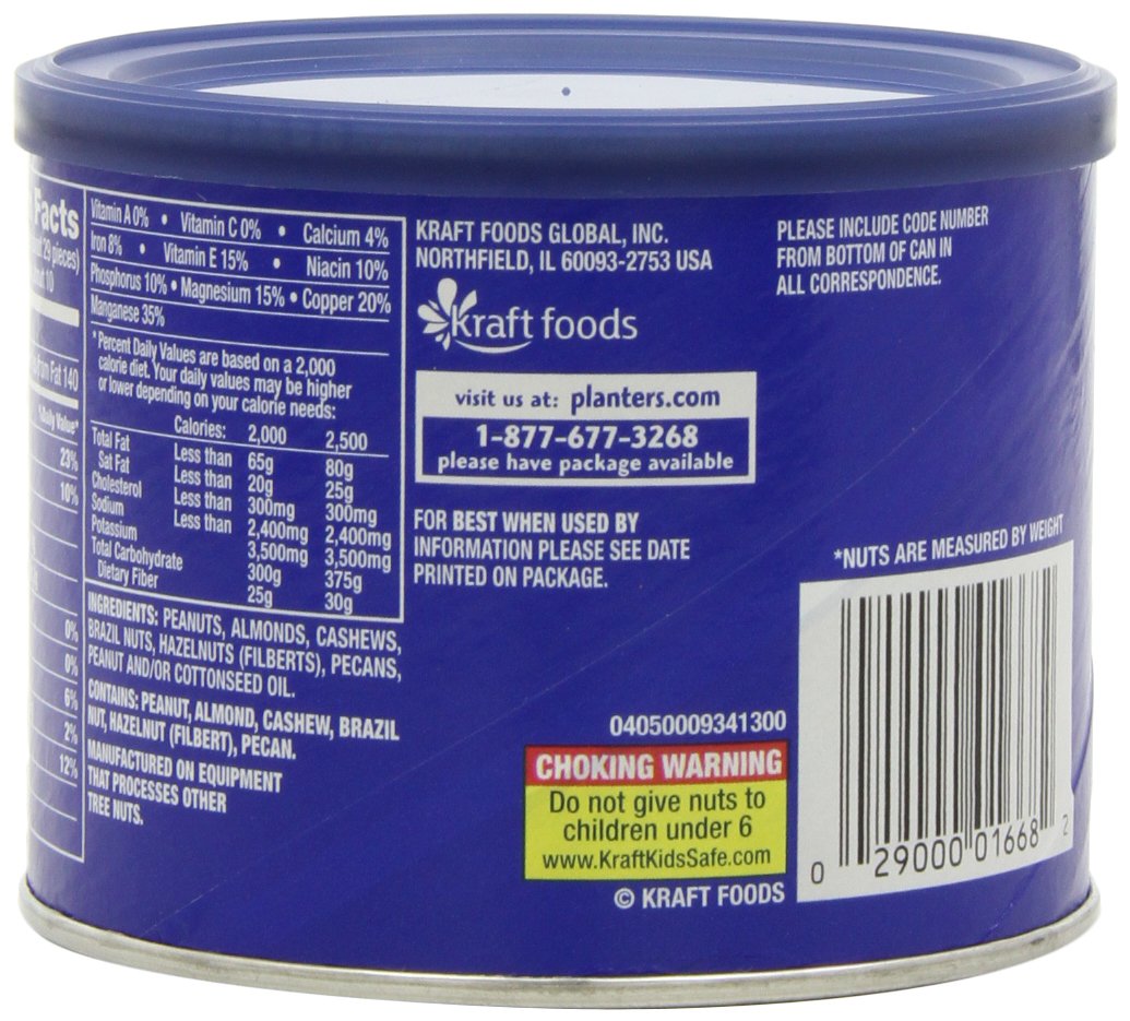 Planters Mixed Nuts, Unsalted, 10.3 Ounce Canister (Pack of 4)