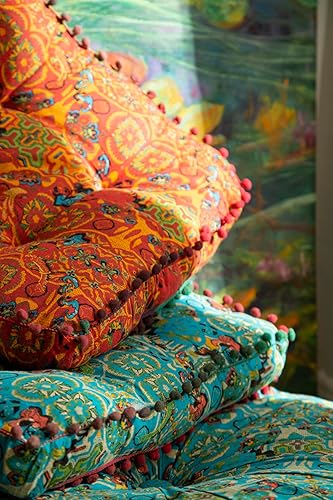 Miniatura 5 de vctops Cojines de asiento cuadrados de lino y algodón bohemio para sillas de comedor, cocina, oficina, súper suaves, con flecos de pompón (azul, 16