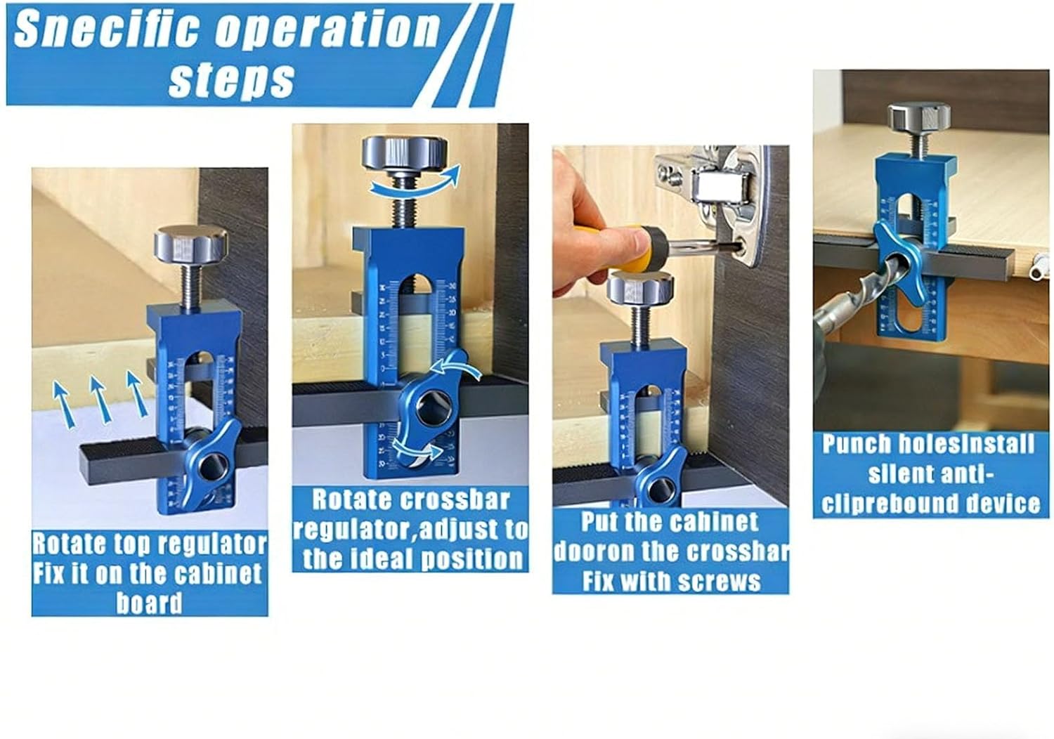 Cabinet Door Installation Tool with 6 8 10mm Drill Bits, Aluminum Alloy Tool for Precise Installation Positioning, Suitable for Wooden Boards, Framed or Frameless Cabinets