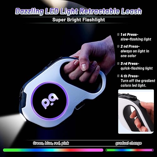 Miniatura 4 de QQPETS Correa retráctil para perro con luz LED recargable, cinta de nailon resistente de 16 pies para paseos nocturnos de hasta 88 libras de