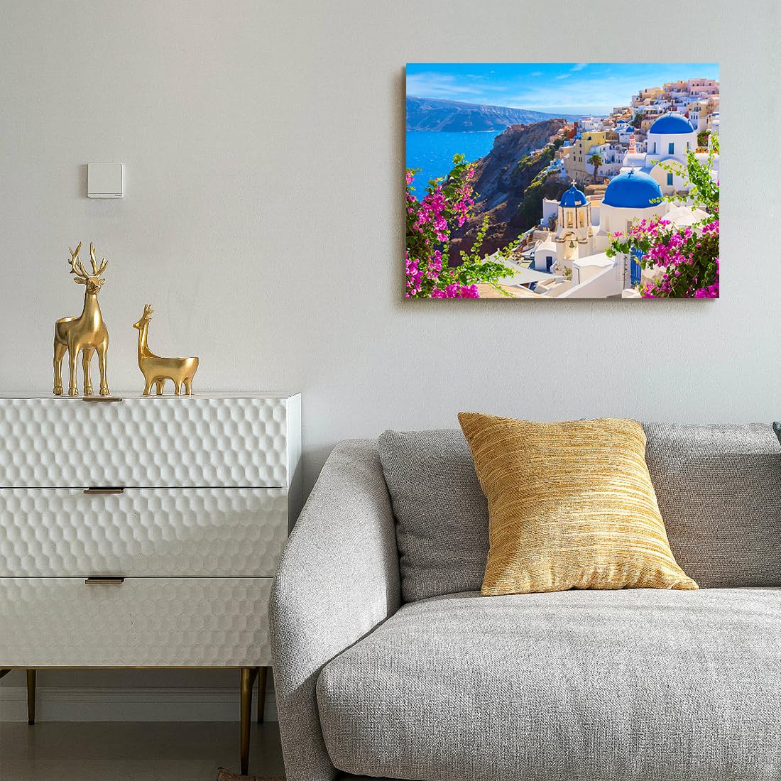 QTESPEII Santorini Island Canvas Wall Art Greece Seascape Poster 12x16 Inch 2