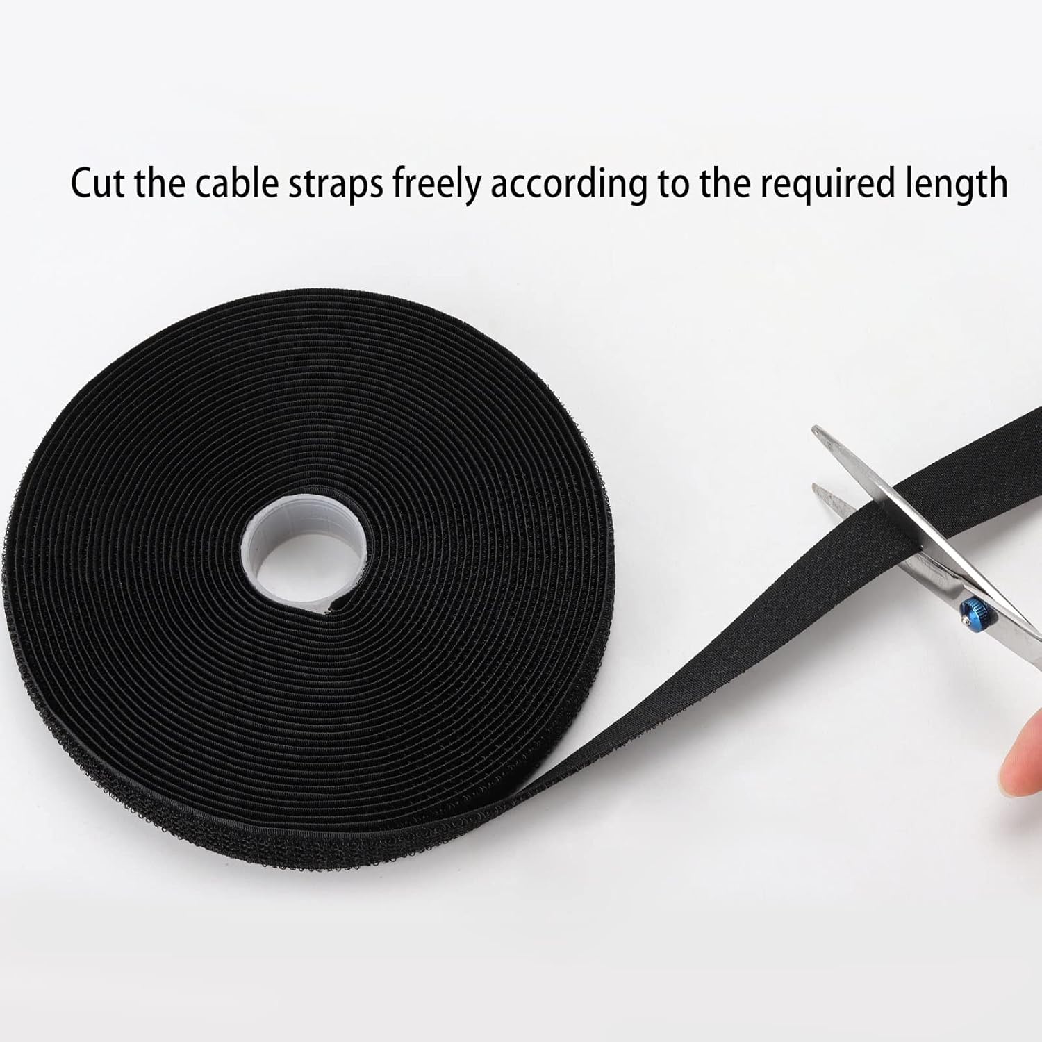 65 Ft x 3/4 Inch Hook and Loop Straps with 100 Metal Buckles, Nylon Fastening Cable Ties Adjustable Cinch Strap, Cut-to-Length, Black