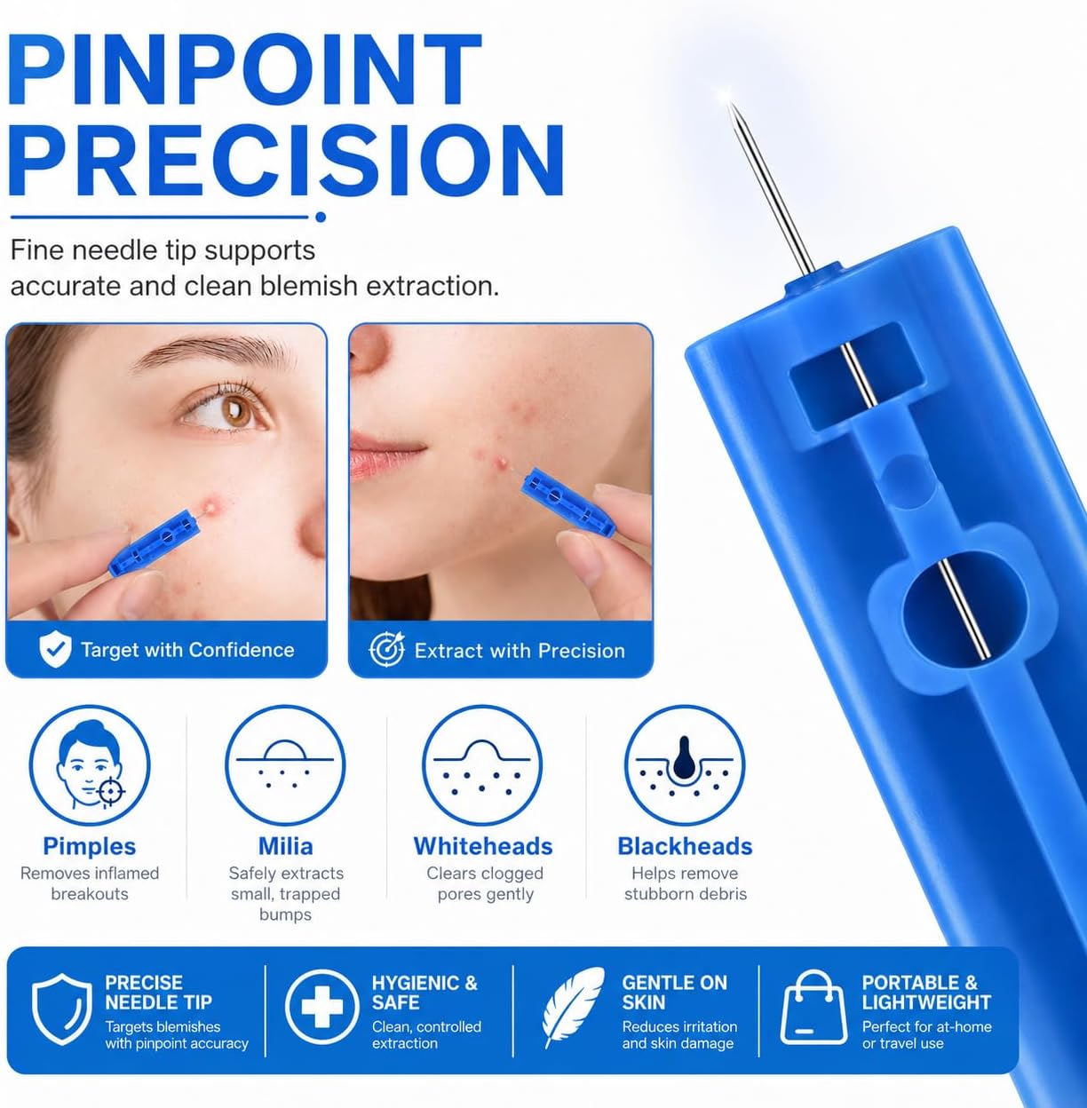 Acne Needle, 50 Pcs Disposable sterile Needles and 70 Dots Pimple Stickers for Acnes, Whitehead, Comedone Removal (122 Piece Set)