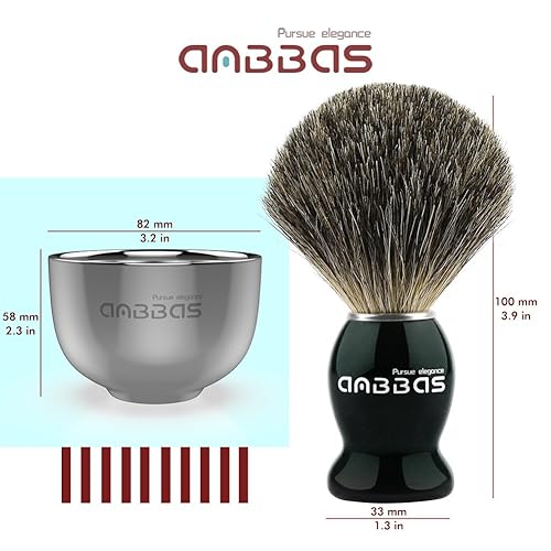 Miniatura 4 de Anbbas Pure Badger Bristles Brocha de afeitar con mango de madera negra y barra de jabón de repuesto de 3.53 oz, soporte de afeitado de acero