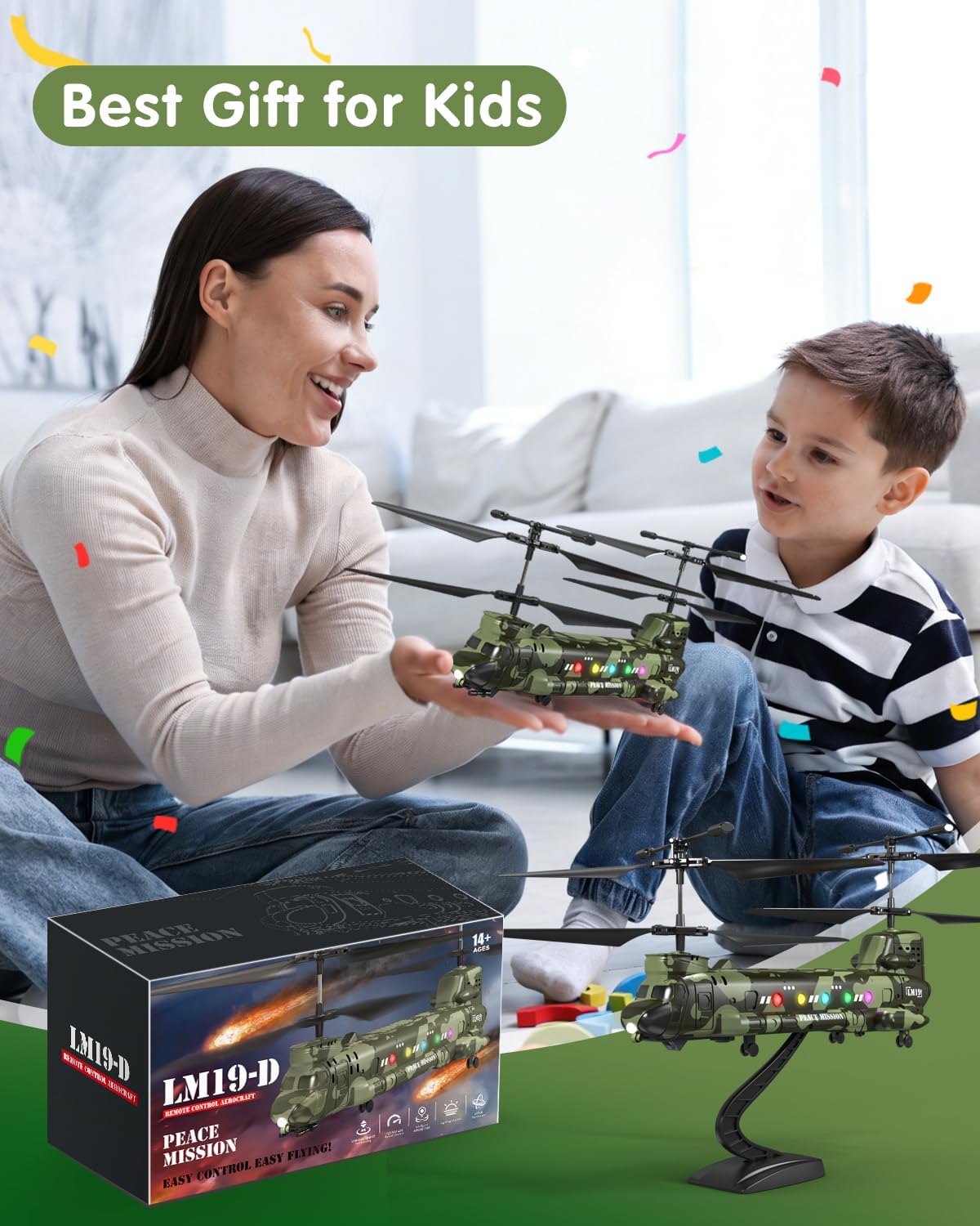 Army Chinook Remote Control Helicopter, LM19-D Military Transport RC Helicopter, Altitude Hold, One Key take Off/Landing, LED Light, Low Battery Reminder, Army Toys & Gift for Military Fans