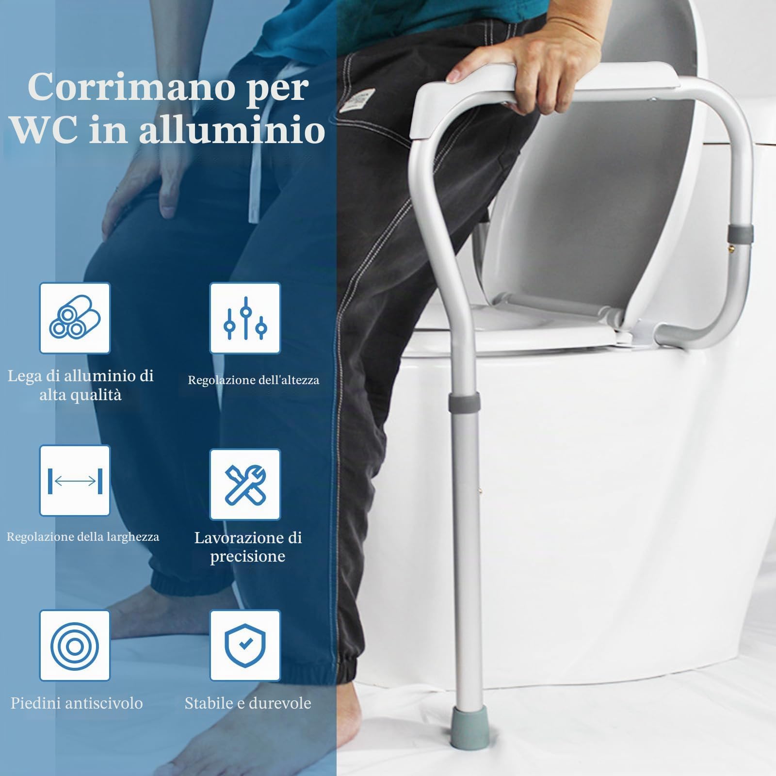 Struttura Di Supporto per Toilette, Rialzo WC per Anziani, Ausilio per WC con Regolazione In Altezza, Supporto di Sicurezza Telaio Autonomo per WC, Supporto wc per Anziani Disabili Incinte