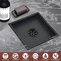 Vista 8 de Juego de 2 drenajes cuadrados de ducha de 6 pulgadas con rejilla cuadrada extraíble, acero inoxidable 304, incluye base de drenaje con filtro