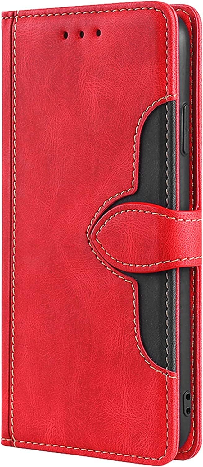 Flip Case for iPhone 14/14 Plus/14 Pro/14 Pro Max with Card Holder, Durable Leather Wallet Stand Phone Cover Magnetic Closure Shockproof TPU Inner Shell (Color : Red, Size : 14)