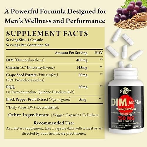 Miniatura 2 de DIM para Hombres 750MG  Equilibrio Hormonal, Apoyo al Estrógeno para Hombres, Suplemento DIM, Desintoxicación, Vitalidad y Rendimiento Físico