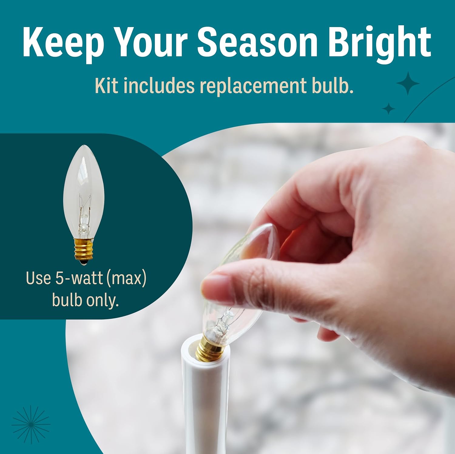 Holiday Joy - 1 Pack Christmas Window Candles with Sensor Dusk to Dawn Electric Corded - 9" Tall Electric Candlesticks with Built-in Auto Sensor, 2 Bulbs and Suction Cup Holder in Each Box - 5W - 120V
