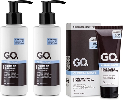 2 Cremes De Barbear Transparente Clinical Com Enzimas Cicatrizantes Anti Foliculite Pelos Encravados E Vermelhidão Go Man com Pós-barba clinical brinde
