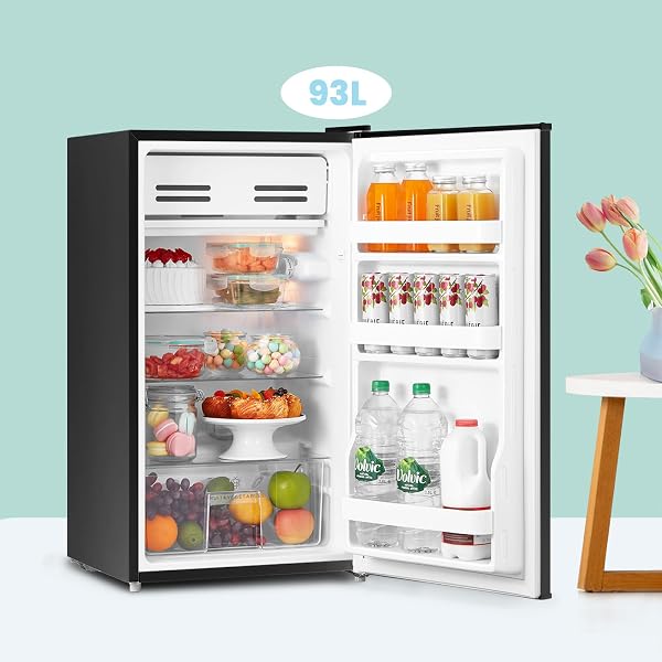 COMFEE' RCD93BL2(E) Under Counter Fridge, 93L Freestanding Refrigerator with Cooler Box, Adjustable Thermostat, Reversible Door, Removable Glass Shelves, Interior Light, Black - 3