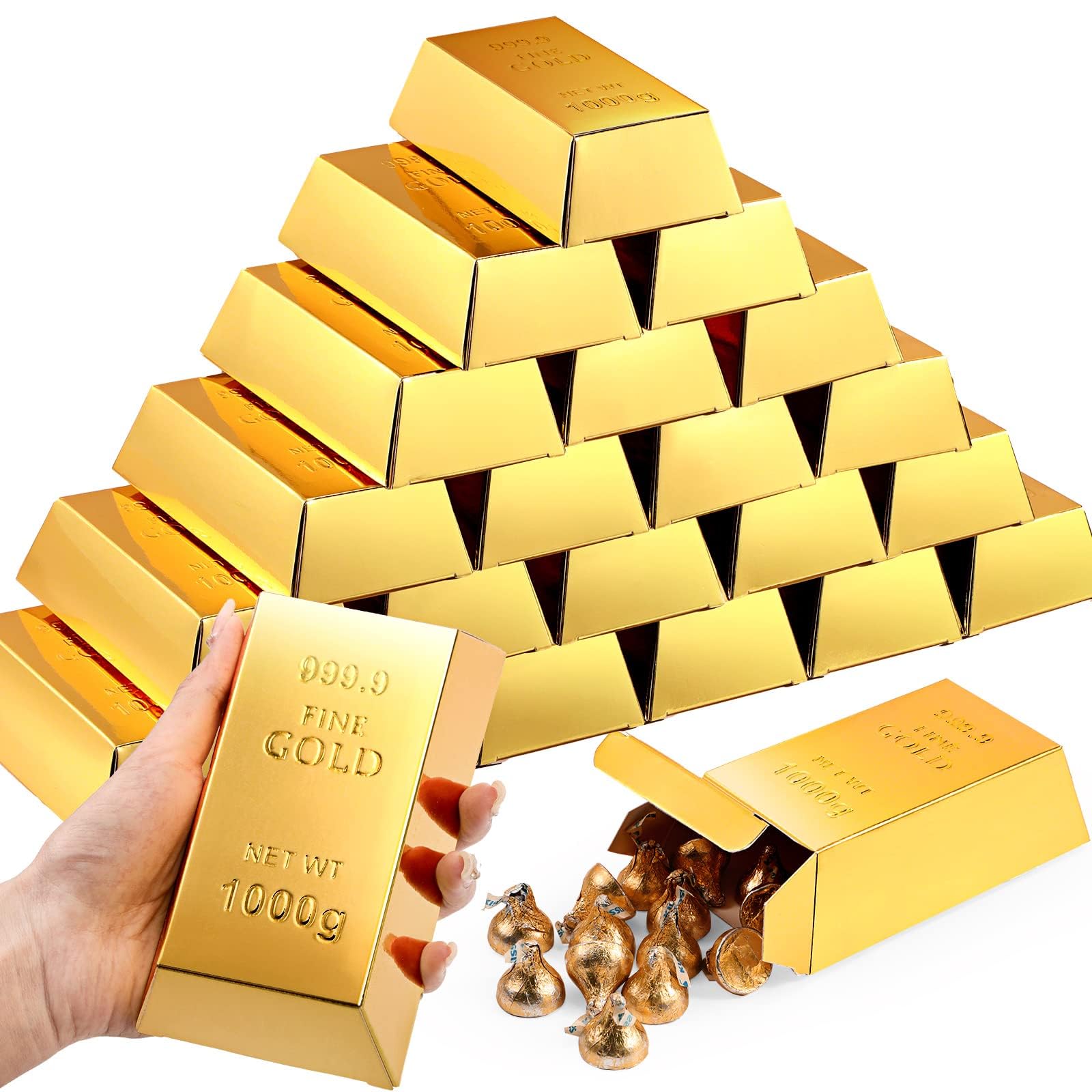 20 Cajas de Regalo con Lingotes de Oro Falsos para Niños - Decoración de Tesoro, Caza del Tesoro y Temas Piratas - Barra de Oro Falso, Ideal para Caramelos y Sorpresas Fiesta de Cumpleaños Pirata