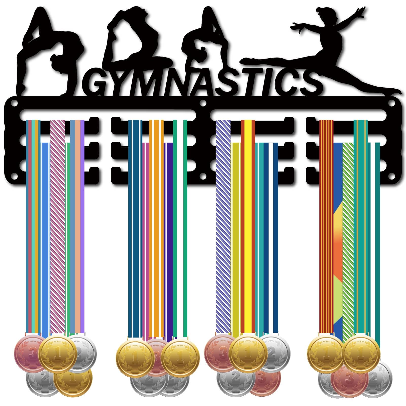 CREATCABIN Soporte Medallas Gimnasia Colgador Medallas Premios Pequeños Colgar En Pared Decoración Habitación Exhibición del Hogar Diseño 3 línea Capacidad Más 40 medallas Regalo 29x13 cm Negro