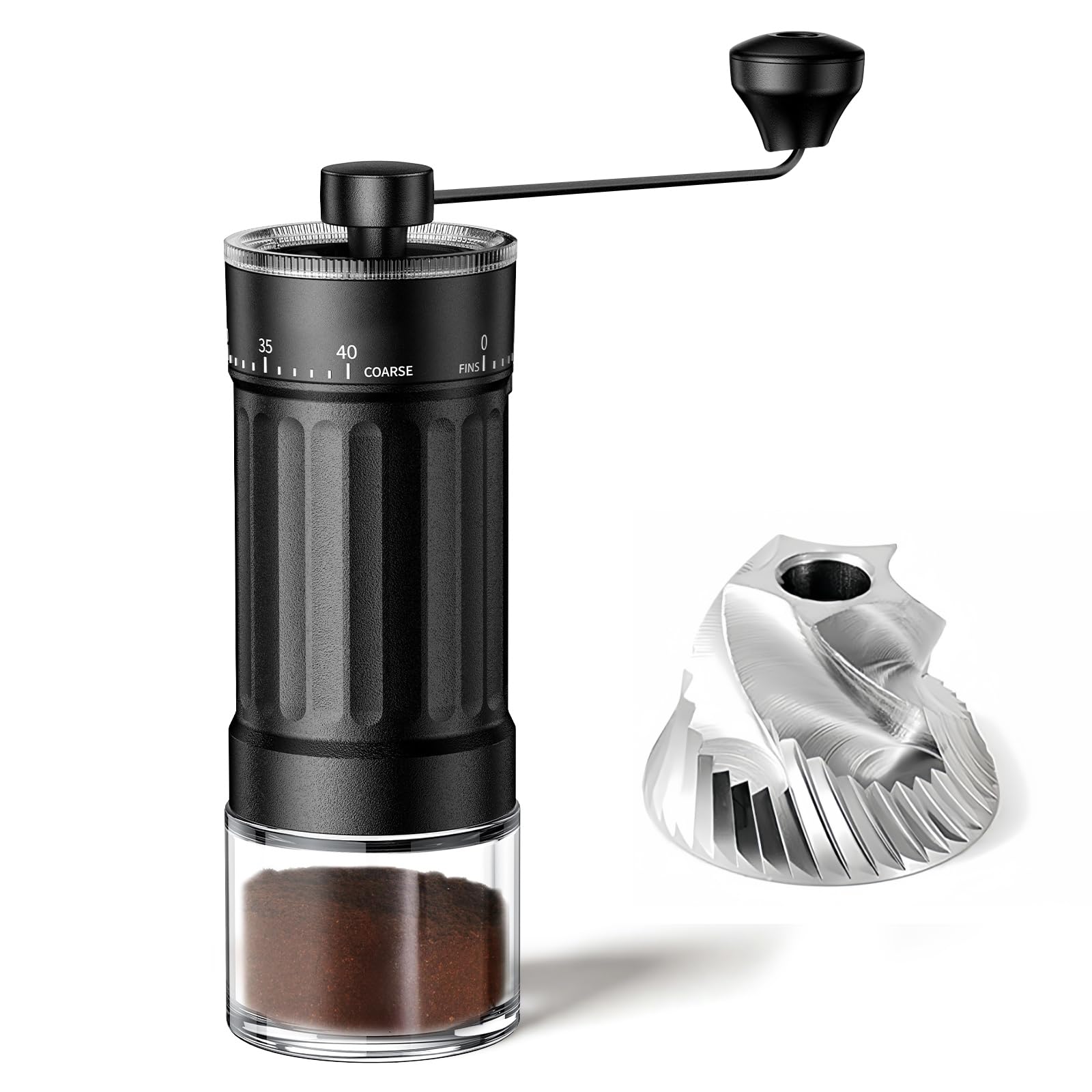 Portable Manual Coffee Grinder with CNC Stainless Steel Conical Burr - 40 Adjustable Settings, 30g Capacity for Espresso/Pour Over/French Press/Travel/Camping