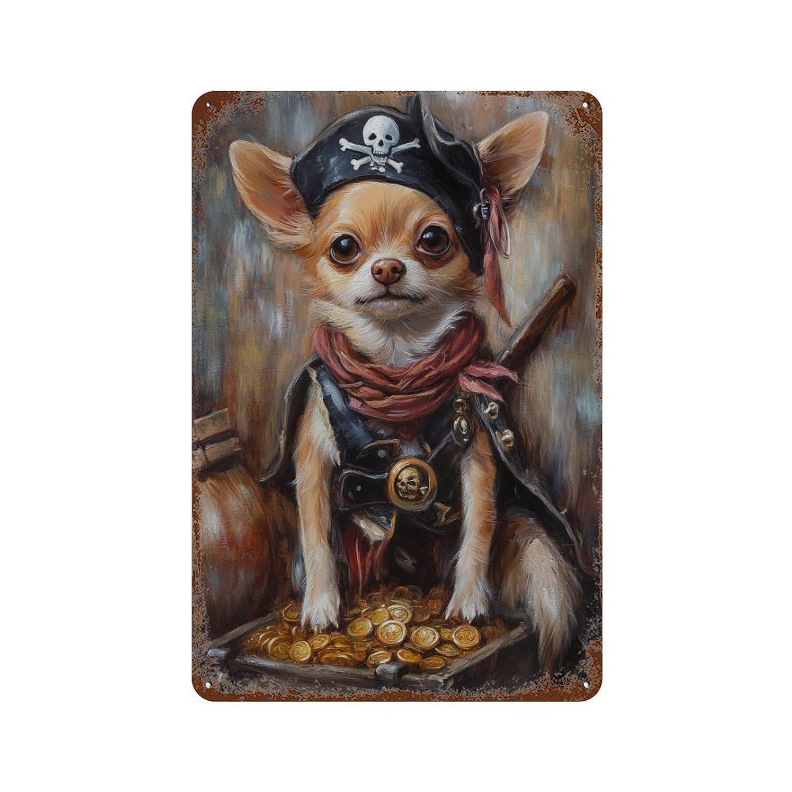 Pirate Dog Treasure Chest-26 Vintage Rust Metal Sign 11.8"x7.9", for Garage, Bar And Workshop Decor, Decorative Metal Wall Art