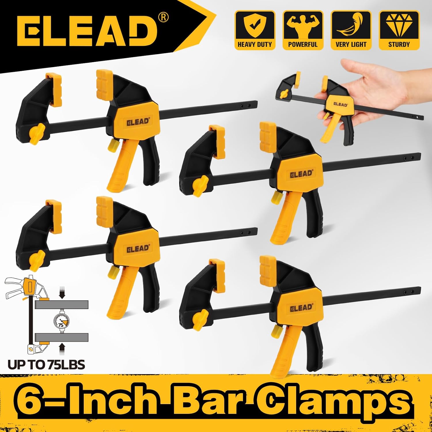 6" Mini Bar Clamps for Woodworking, 4-Piece One-Handed F Clamp/Spreader, 75LBS Load Limit Wood Clamp, Quick Release Grip Clamps for Table Wood Working, Light-duty Tools