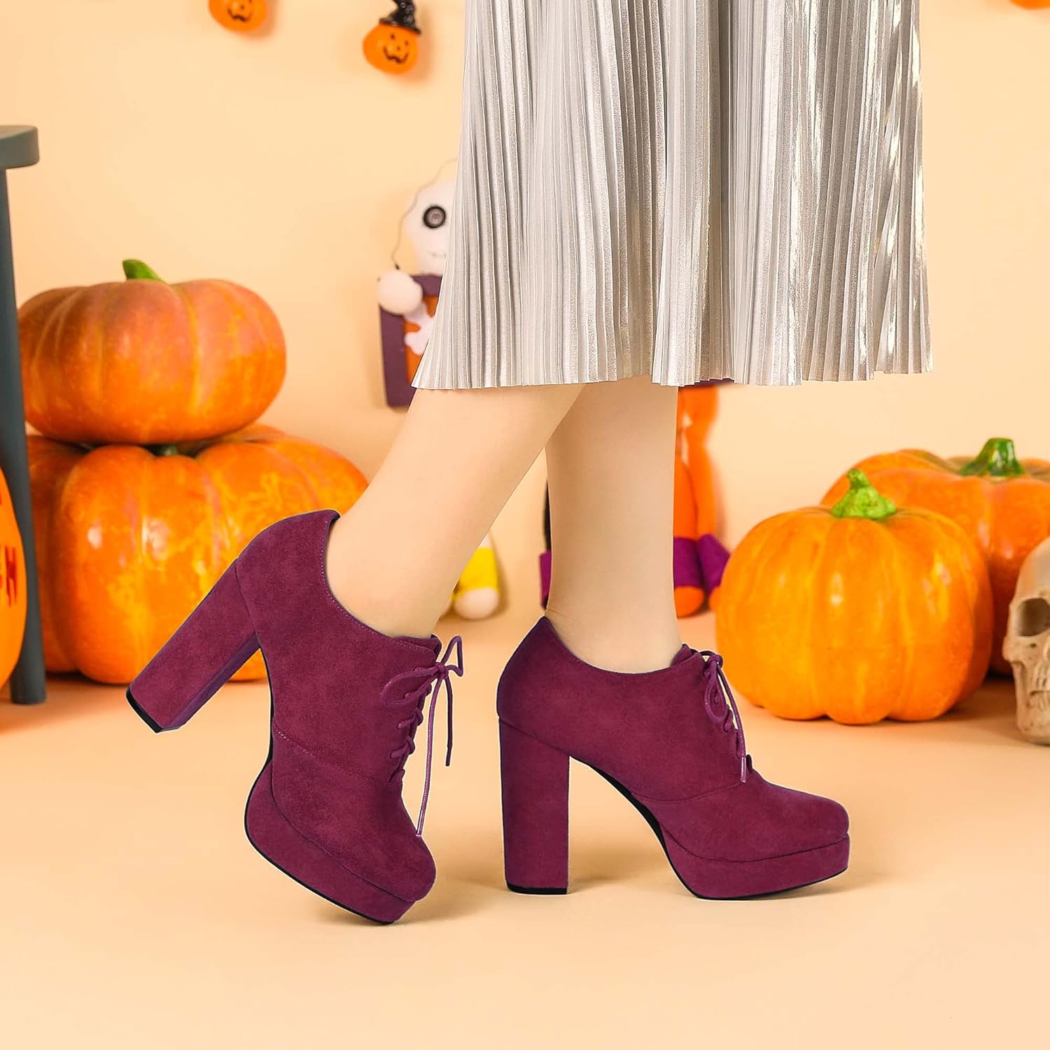 Allegra K Women's Platform Chunky Heel Lace Up Booties - Image 3