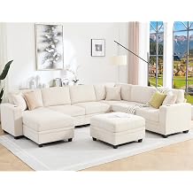 127" Modular Sectional Couch with Storage, Corduroy 8-Seater V Shaped Sofa with Ottoman Chaise, Removable Sofa Cover, Cloud Modular Sofas for Living Room, Apartment