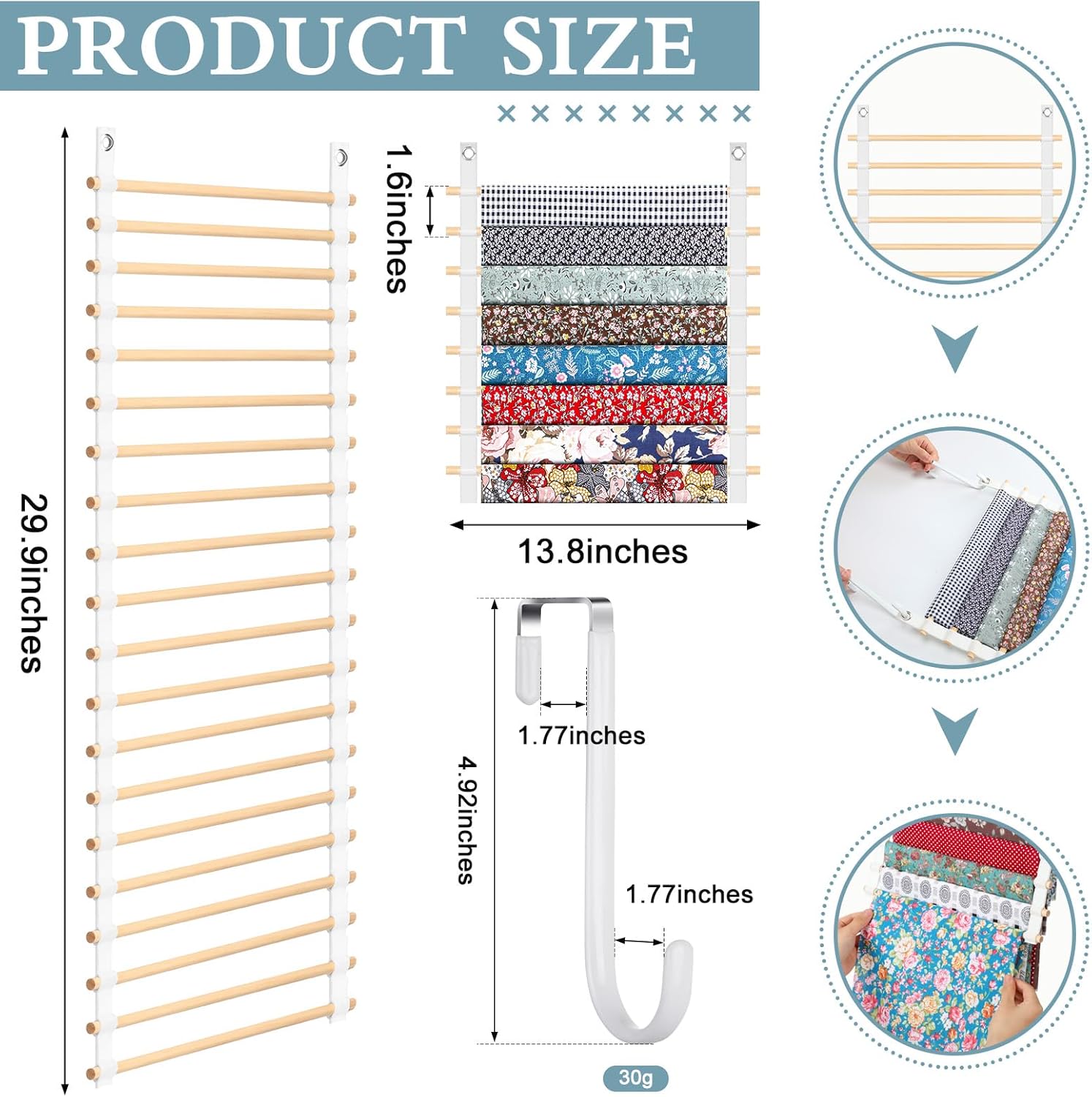 20-Shelf Hanging Wall Fabric Organizer, Over The Door Cloth Organizer with 4 Hooks, Closet Hanging Fabric Storage for Sewing & Quilting Collection(13.8 Inch)