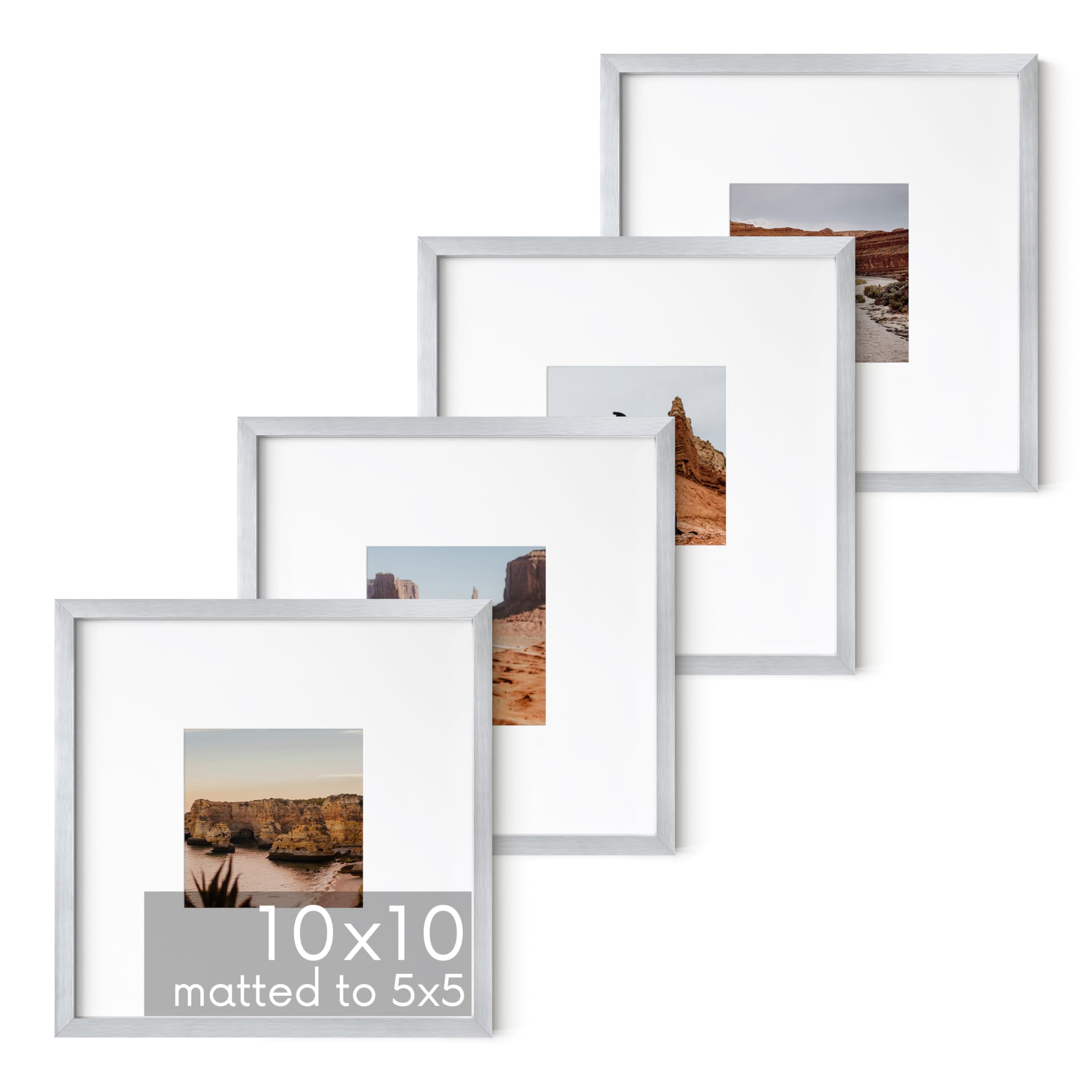 Cadres photo en métal argenté mat pour décorer votre salon lot de 4 cadres carrés en aluminium