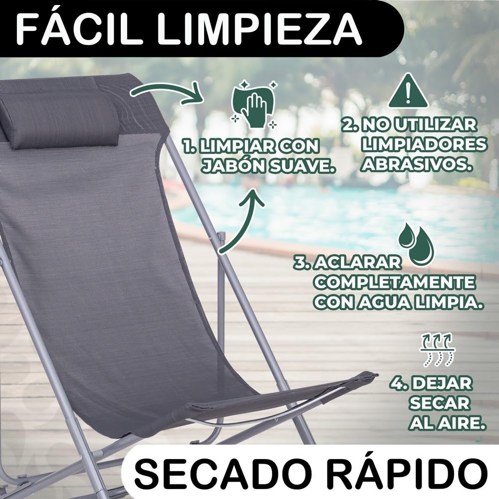 LOLAhome 2 sillas Camping jardín y terraza Plegables Cierre Tijera de Acero con Epoxi anticorrosión y textileno Reforzado Grises
