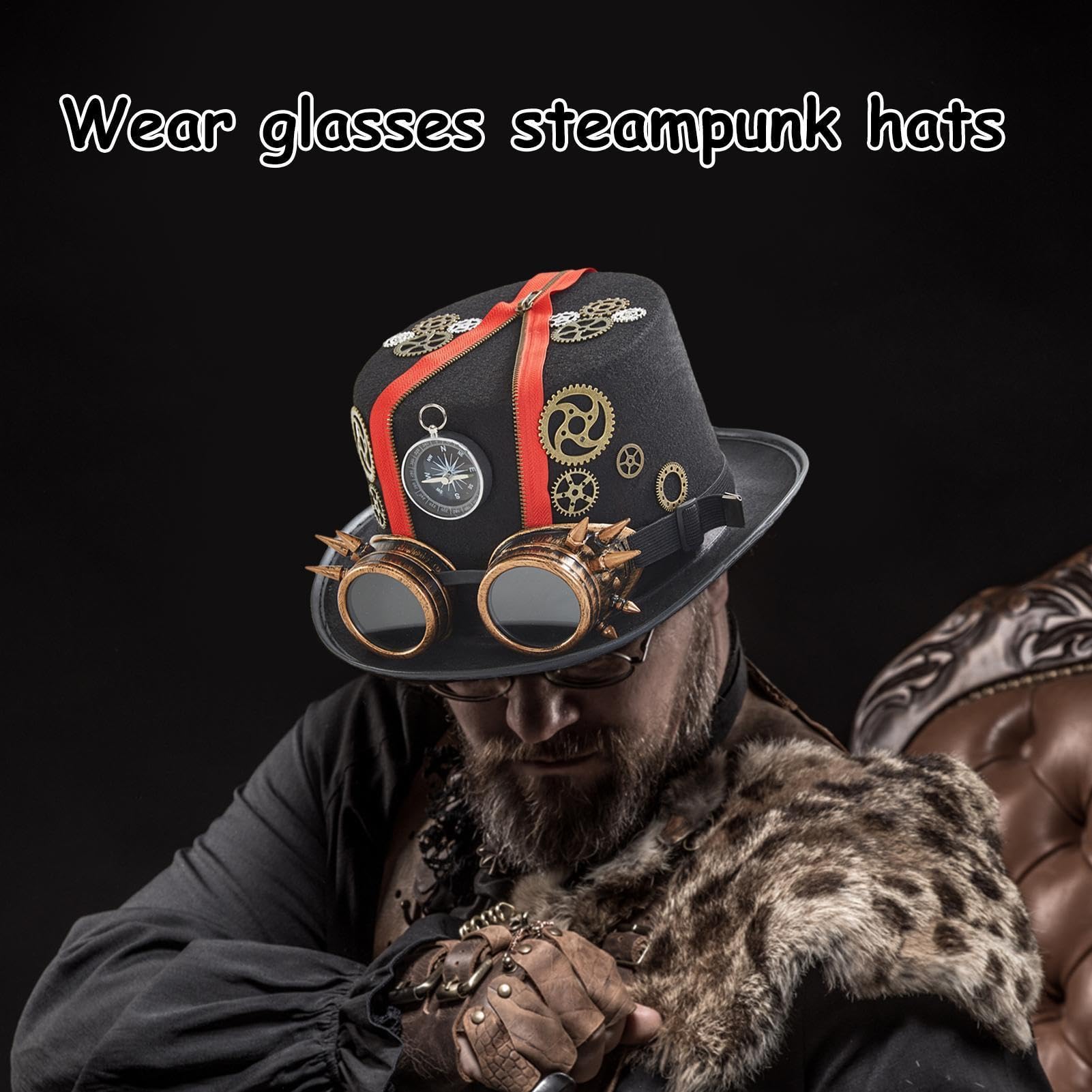 Sombreros de copa Steampunk para hombres Disfraz Vintage de Fieltro para