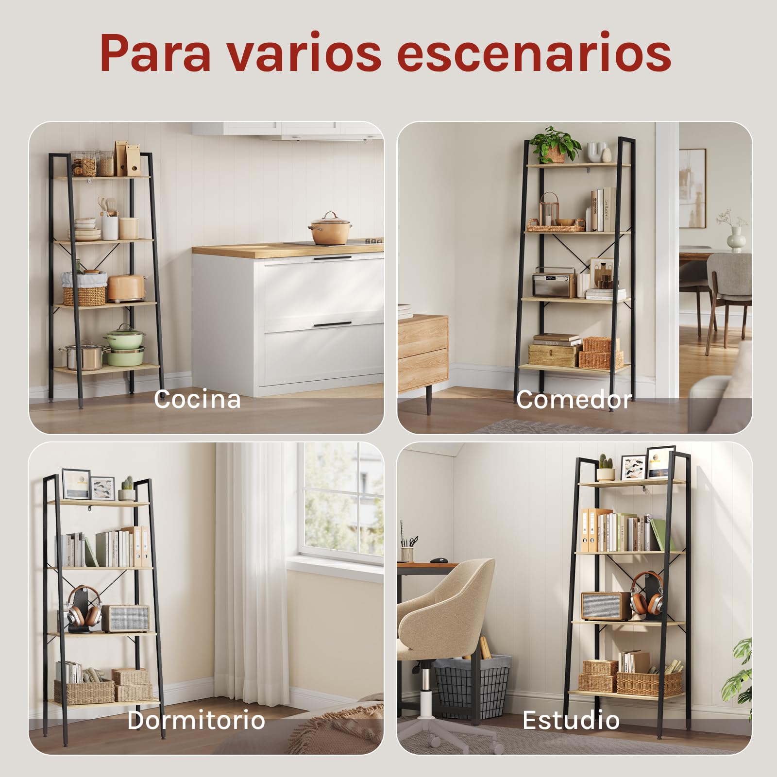 WOLTU Estantería Multiusos Moderna de 4 Niveles Librería para Sala de Esta Escalera de Flores Blanco + Roble Claro RGB9283whe