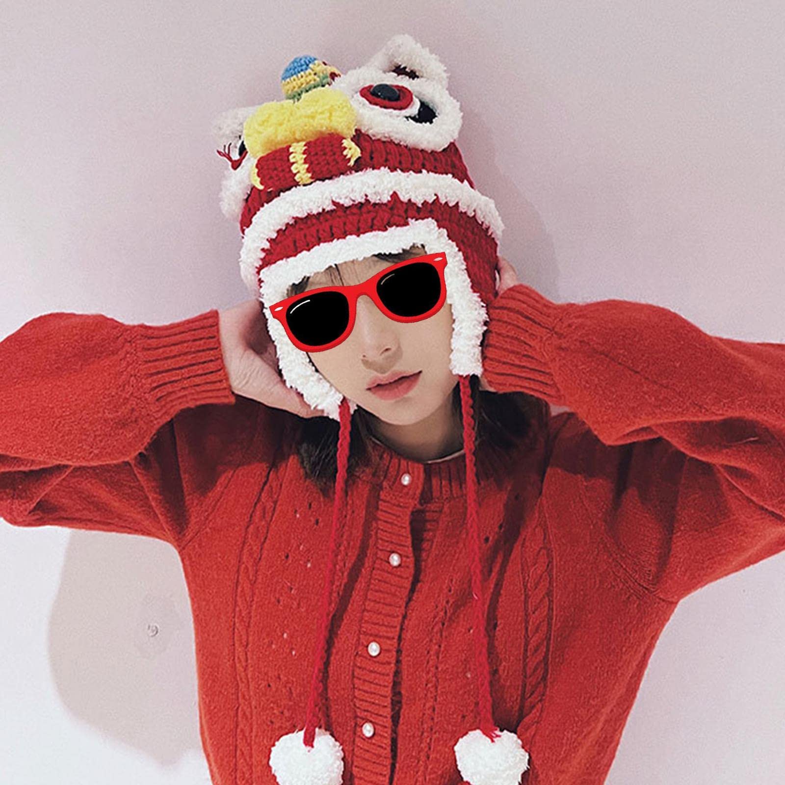 Amazon.co.jp: 伝統帽子 中華風 あったかかぎ針編み ポンポン付き 秋冬