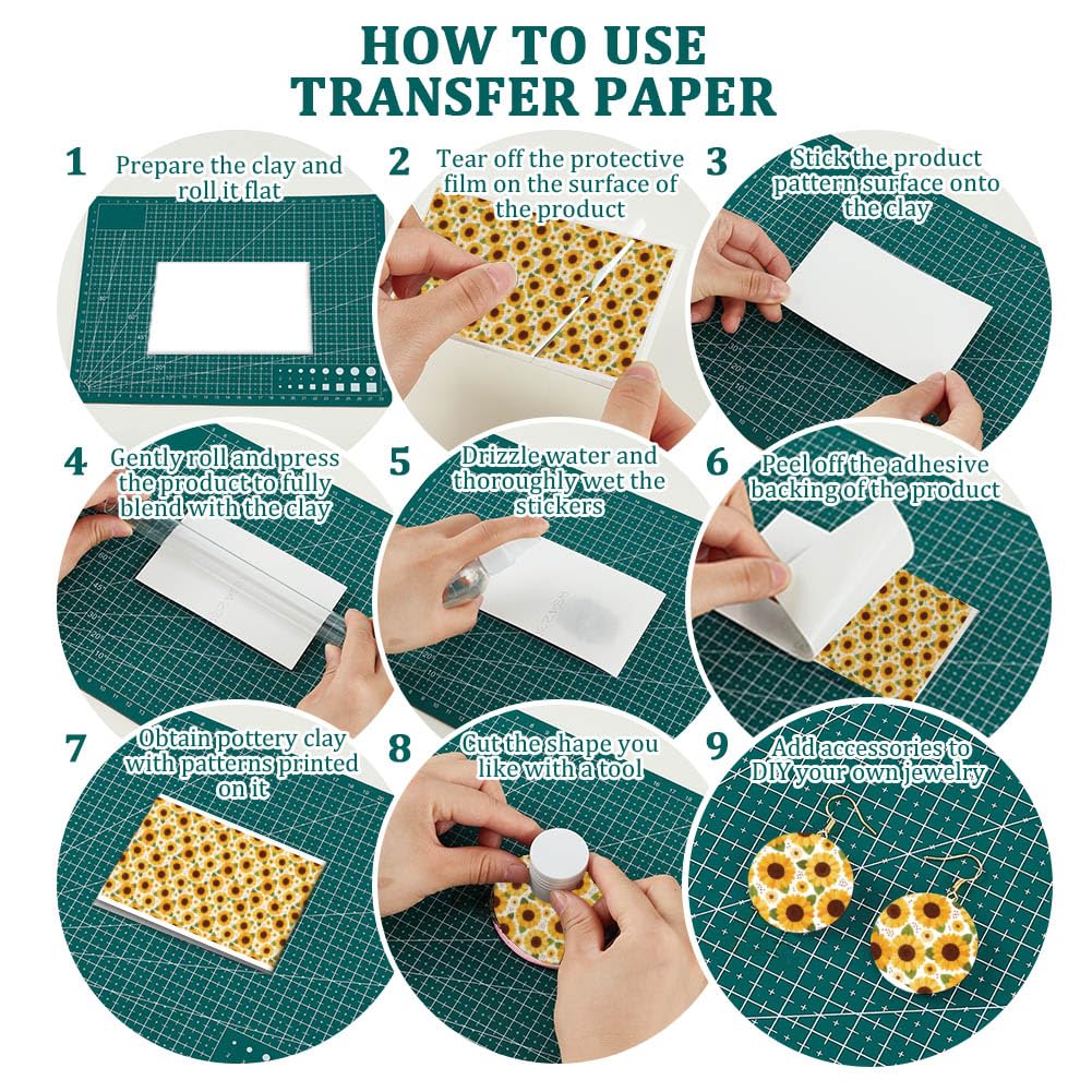OLYCRAFT 24pz Carta da Trasferimento per Argilla con Fiori Gialli 6 Design Carta da Trasferimento Limoni per Polimeri Girasoli per Argille Polimerica per Creazione Orecchini in Argilla Gioielli