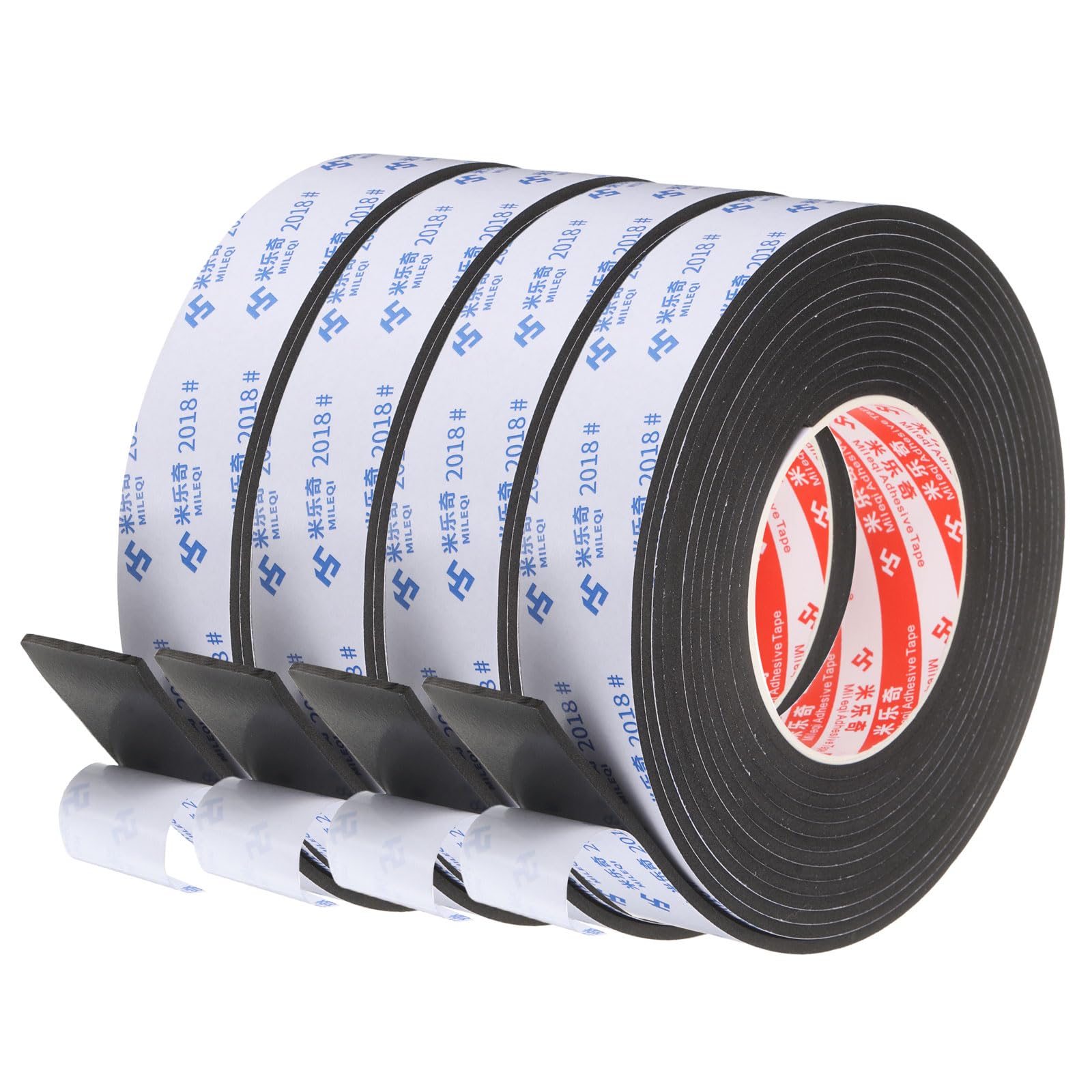 PATIKIL 4Roll Sponge Rubber Foam Tape, 3cm x 3mm x 5 Meters Self-Adhesive Foam Insulation Tape Weather Stripping for Window Door Soundproofing Weatherstrip AC Seal Strip, Black