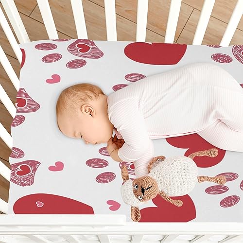 Miniatura 8 de Kigai Sábana bajera ajustable para cuna para niños y niñas, para el día de San Valentín, diseño de corazón y patas de perro, sábana de punto para