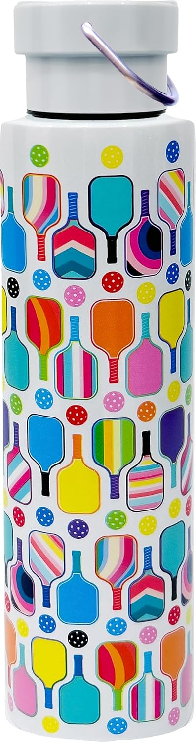 Spoontiques Pickleball Stainless Steel Bottle - Travel Drink Cup with Twist Lid for Hot and Cold Beverages, 24 Oz