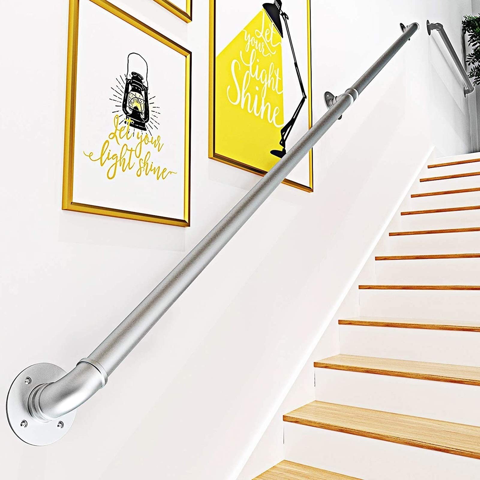 Rampe de main courante d'escalier en fer forgé argenté de 280 cm pour intérieur et extérieur