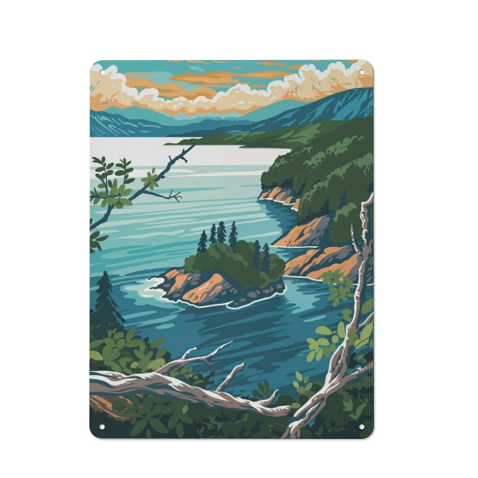 Distressed Look Baikal Lake Landscape Decorative Tin Sign 40x30cm, Vintage Wall Decor for Lounge, Study, Pub Or Wall Gallery